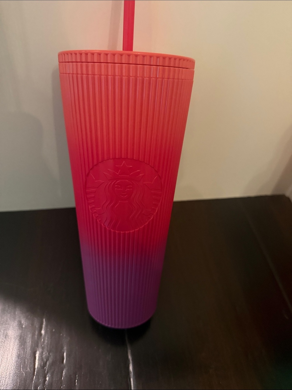 Starbucks Pink to Purple Ombre Ribbed Tumbler with Straw 24 oz